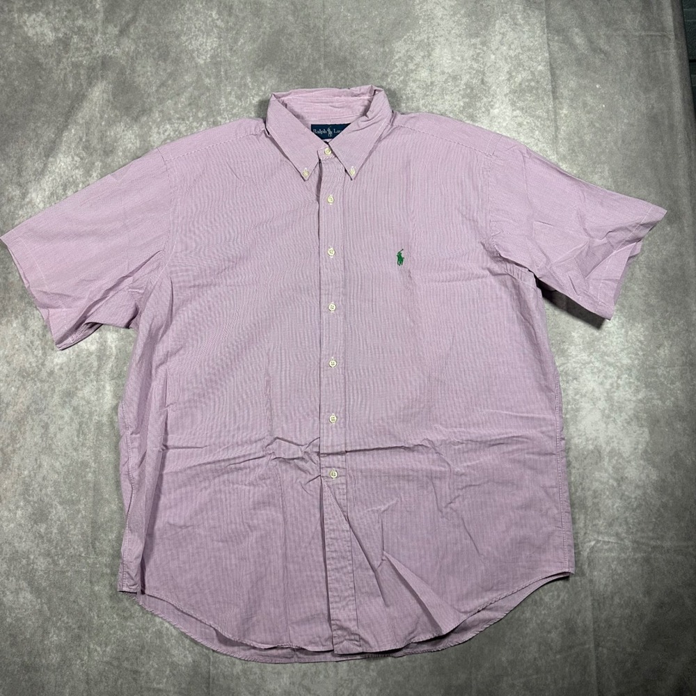 Ralph Lauren Yarmouth Mens 17.5 Purple Check Short Sleeve Oxford Preppy Shirt